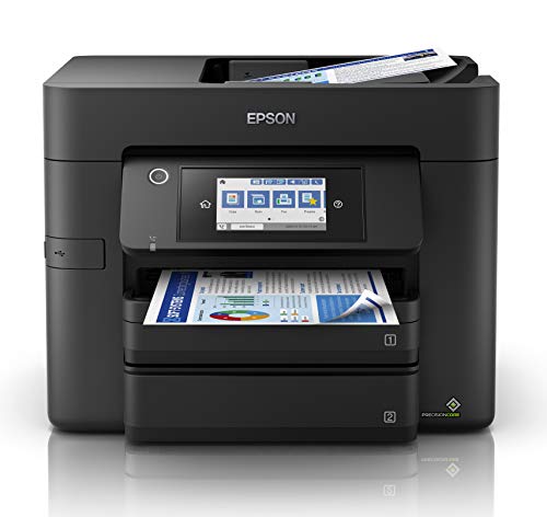 WorkForce Pro WF-4830DTWF, Inkjet Printers, MicroBusiness/Multi-fuction, A4, 4 Ink Cartridges, KCYM, Print, Scan, Copy, Fax, Yes (A4, plain paper), Touchscreen, 4,800 x 2,400 DPI, 36 pages/min Monochrome (plain paper 75 g/m2), 22 pages/min Colour (plain paper 75 g/m2), 500 Sheets Maximum, 1,200 DPI x 2,400 DPI (Horizontal x Vertical), 50 pages, USB host, Wi-Fi Direct, Hi-Speed USB - compatible with USB 2.0 specification, Wireless LAN IEEE 802.11b/g/n, Near Field Communication (NFC), Ethernet int