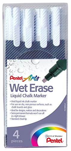 Best Value Pentel Arts Wet Erase Chalk Marker, Standard Chisel Tip, White Ink, 1 Pack of 4 Markers