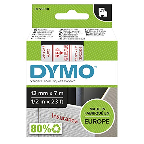 DYMO D1 Tape 12mm Red on transparent