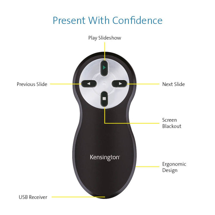 Best Value Kensington Non-Laser Wireless USB Presentation Clicker, Compatible with Windows & macOS - 20m Range (K33373EU)