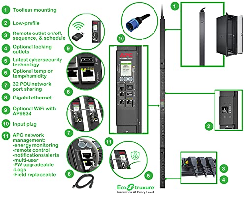 APC Rack PDU 9000 Switched APDU9953 - Power distribution unit (rack-mountable) - AC 230 V - 7400 VA - Ethernet 10/100/1000 - input: IEC 60309 32A - output connectors: 24 (3 x IEC 60320 C19, 21 x IEC 60320 C13) - 0U - 3.05 m - black