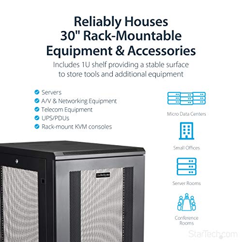 StarTech.com 24U Server Rack Cabinet - 4-Post Adjustable Depth (2" to 30") Network Equipment Rack Enclosure w/ Casters/Cable Management (RK2433BKM)