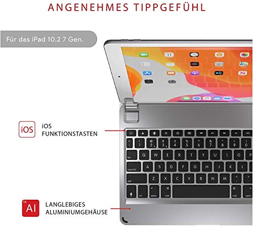 Brydge 10.2 Inches QWERTY Italian Bluetooth Wireless Keyboard for Apple iPad 7th Generation 2019 Durable Aluminium Body Backlit Keys Silver