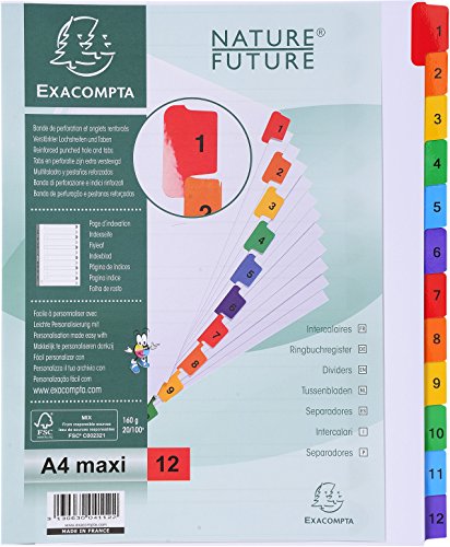 Best Value Exacompta Mylar Printed Indices, A4 Maxi, 12 Parts (1-12) - White
