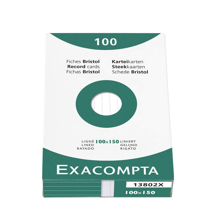 Best Value Exacompta Bristol Record Card, Lined, 100 x 150 mm - White, Pack of 100