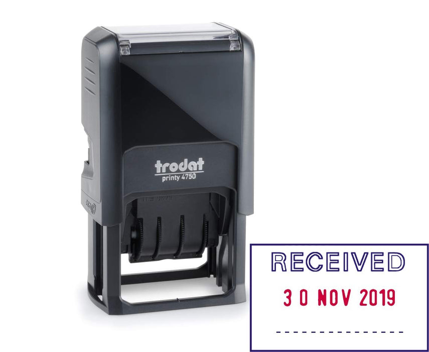 Best Value Trodat Printy 4750 Textplate Dater Stamps Received in Blue Date in Red