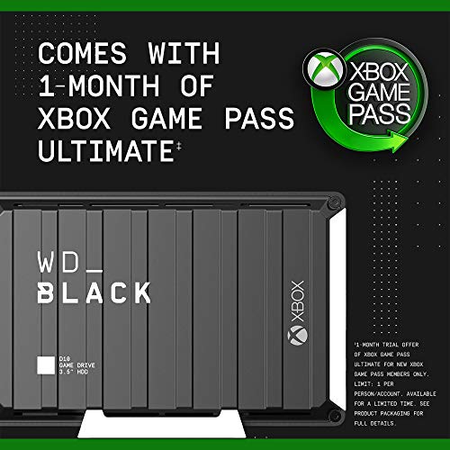WD_BLACK D10 Game Drive for Xbox One WDBA5E0120HBK - Hard drive - 12 TB - external (portable) - USB 3.2 Gen 1 - 7200 rpm - black