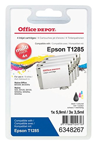Best Value Office Depot-Pack of 4Cartridges Black + Colours Compatible with Epson T1285. 200+ 220x 4) Pages