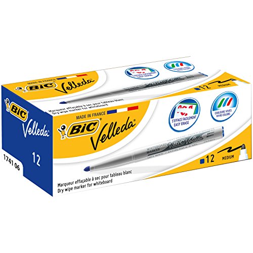 Best Value BIC VELLEDA 1741 Bullet Tip Pocket Cetone Whiteboard Marker 1.5mm Blue (Box 12)