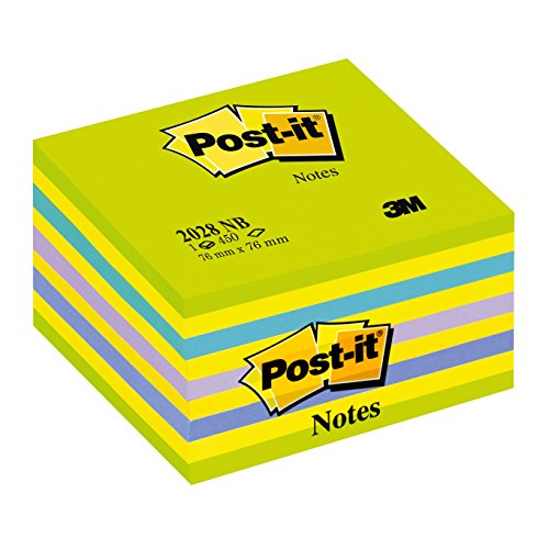 Best Value Post-It Notes, 76 x 76 mm - Neon Green/Blue, 1 Cube (450 Sheets)