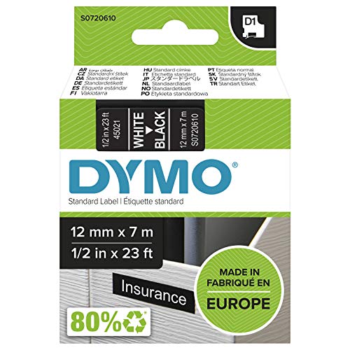 DYMO D1 Tape 12mm white on Black