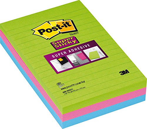 Best Value Post-it Notes Super Sticky Neon Lines - 101 x 152 mm - Pack of 3