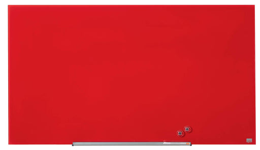 Best Value Nobo Glass Whiteboard, Magnetic, 1883 x 1053 mm, Includes Marker, Magnets and Fitting Kit, Red, 1905186