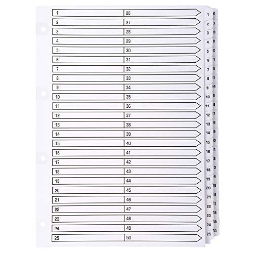 Best Value Exacompta Mylar Printed Indices, A4, 50 Parts (1-50) - White