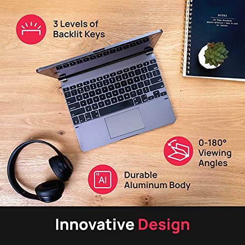 Brydge Pro Plus 12.9 Inch QWERTY English Bluetooth Wireless Keyboard for Apple iPad Pro Backlit Keys Integrated Trackpad Space Grey