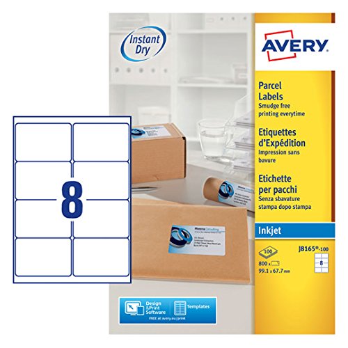 Best Value Avery Self Adhesive Parcel Shipping Labels, Inkjet Printers, 8 Labels Per A4 Sheet, 800 labels, QuickDRY (J8165)