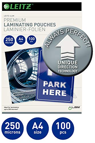 Best Value Leitz 74840000 Laminating Pouches Made of 250 Micron Thick Material (Transparent, Glossy, A4 and UDT) - Pack of 100