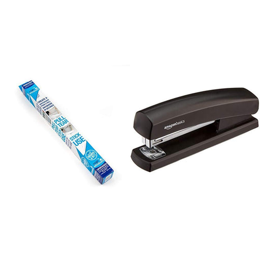 Best Value Magic Whiteboard - Reusable Sheets Sticks to Any Surface - 25 Sheets (A1) Perforated Roll & AmazonBasics Stapler with 1000 Staples, Black