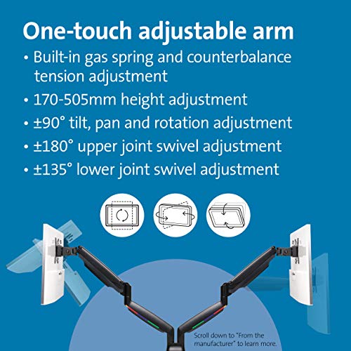 Kensington SmartFit One-Touch Height Adjustable Dual Monitor Arm - Mounting kit - for 2 monitors (adjustable arm) - screen size: 13"-32" - C-clamp, grommet, desk-mountable