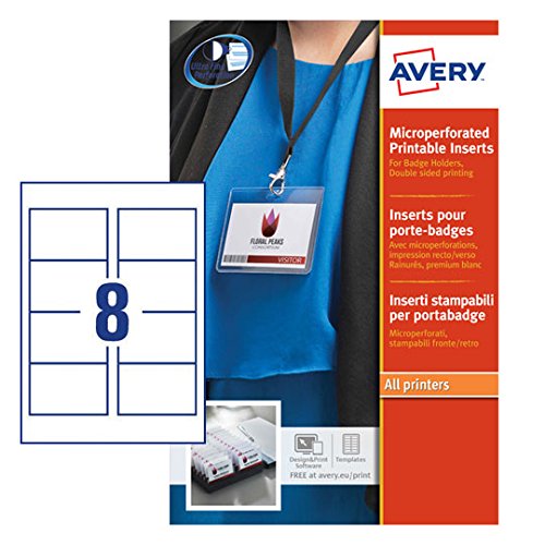 Best Value Avery L7418-25 Printable Double-Sided Name Badge Inserts, 8 Badges Per A4 Sheet