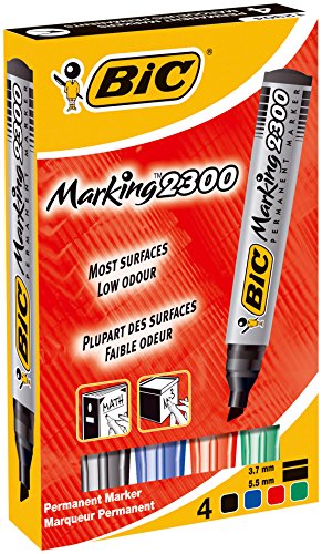 Best Value BIC Marking 68954BC 2300 Permanent Marker Chisel Tip - Assorted Colours, Pack of 4
