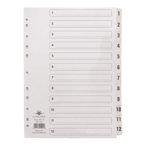 Best Value Concord Classic Index Mylar-reinforced Punched 4 Holes 1-12 A4 White Ref 01201/CS12