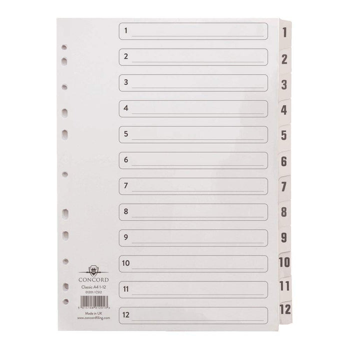 Best Value Concord Classic Index Mylar-reinforced Punched 4 Holes 1-12 A4 White Ref 01201/CS12