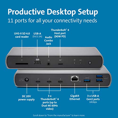 Kensington SD5700T Thunderbolt 4 Dual 4K Docking Station with 90W Power Delivery - Docking station - Thunderbolt 4 - 4 x Thunderbolt - GigE - Europe