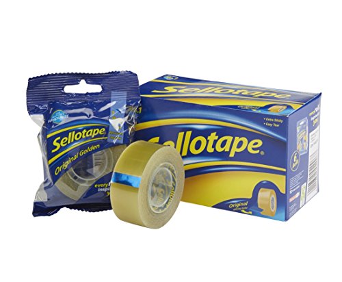 Best Value Sellotape 1443254 Original Golden Tape Roll Non-Static Easy-Tear Small 24mmx33m [Pack 6]
