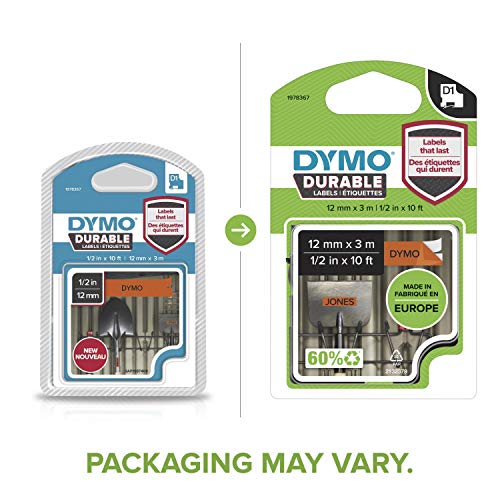 DYMO D1 - Self-adhesive - black on orange - Roll (1.2 cm x 3 m) 1 roll(s) label tape - for LabelMANAGER 100, 150, 160, 200, 210, 220, 260, 280, 300, 360, 420, 450, MobileLabeler