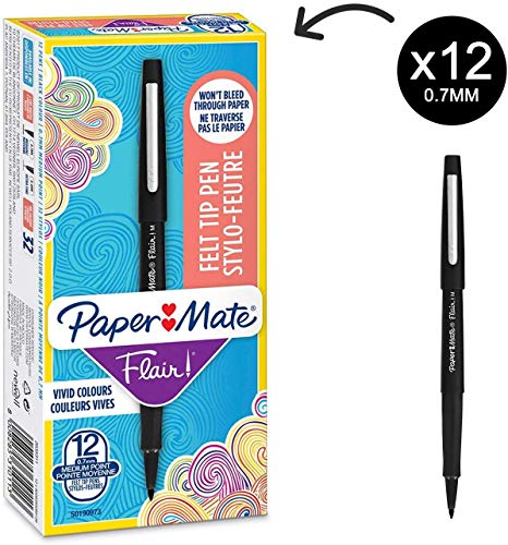 Best Value Paper Mate Flair Felt Tip Pens, Medium Point (0.7mm), Black, Box of 12