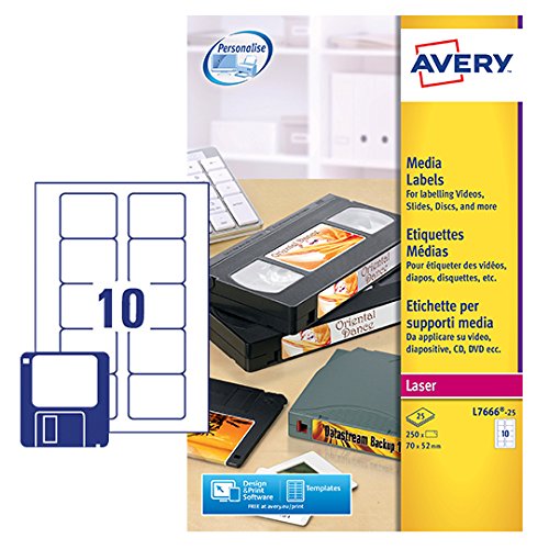 Best Value Avery L7666-25 Self-Adhesive Diskette/Floppy Disk Data Storage Labels, 10 Labels Per A4 Sheet