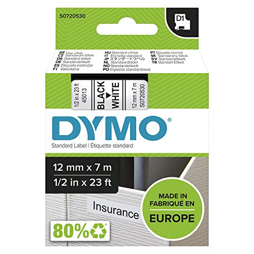 DYMO D1 Tape 12mm Black on white