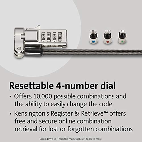 Kensington Universal 3-in-1 Combination Laptop Lock - Resettable - Security cable lock - 1.8 m