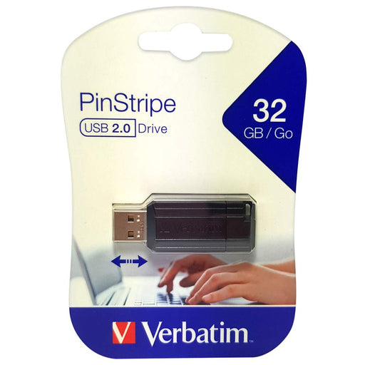 Best Value Verbatim 49064 32GB PinStripe USB 2.0 Flash Drive - Black