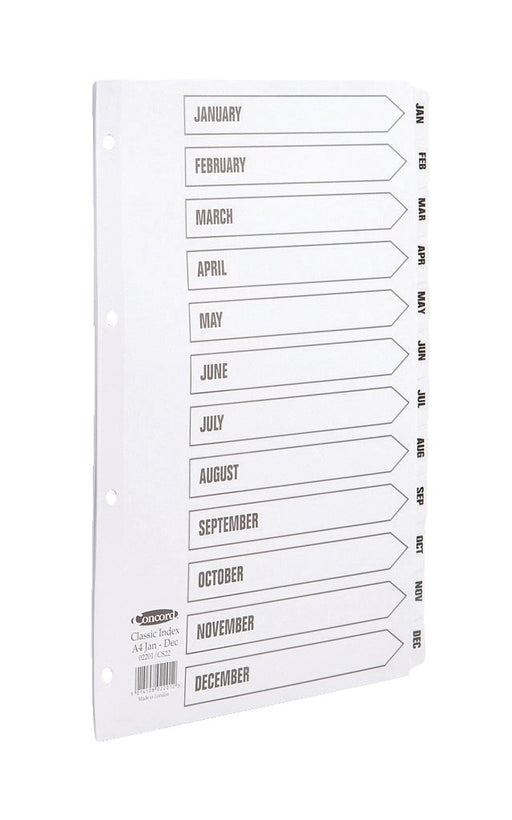 Best Value Concord Classic Index Mylar-reinforced Punched 4 Holes Jan-Dec A4 White Ref 02201/CS22
