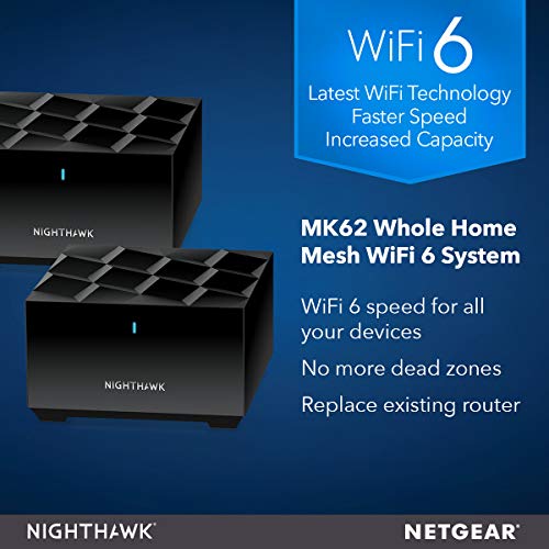 NETGEAR Nighthawk MK62 - Wi-Fi system (router, extender) - up to 3,000 sq.ft - mesh - GigE - 802.11a/b/g/n/ac/ax - Dual Band