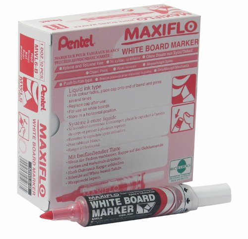 Best Value Pentel Maxiflo Dry Wipe Chisel Tip Marker - Red (Pack of 12)