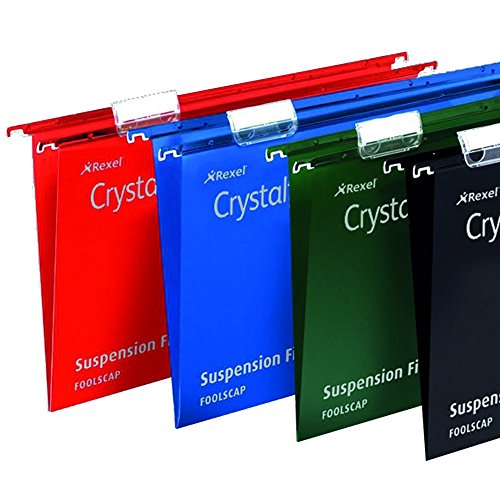 Rexel 3000112 Crystalfile Extra Foolscap Suspension File, 500 sheet Capacity, 50 mm Squared Base Polypropylene, Pack of 25, Green