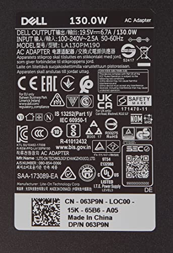 Dell AC Adapter - Kit - power adapter - AC - 130 Watt - United Kingdom - for Alienware M15 R3, M17 R3, G3 15 3500, G5 15 5500, Precision Mobile Workstation 3551