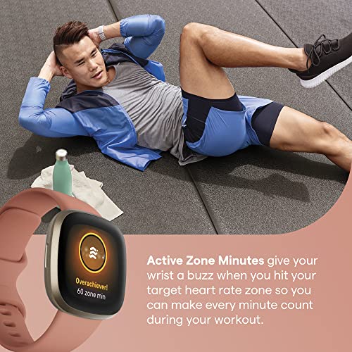 Fitbit Versa 3 - Soft gold aluminium - smart watch with band - silicone - pink clay - band size: S/L - Wi-Fi, NFC, Bluetooth