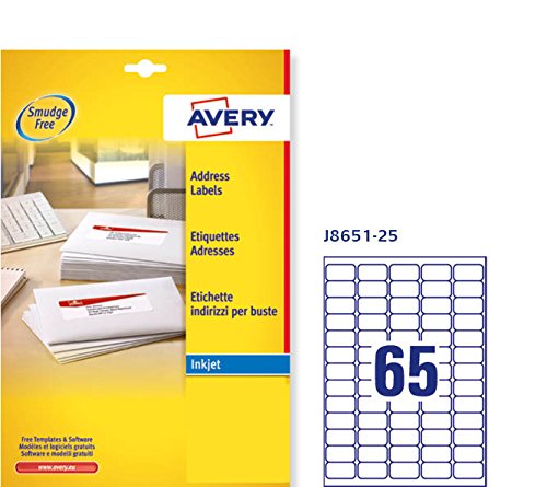 Best Value Avery Self Adhesive Mini Organising Return Address Labels, Inkjet Printers, (38.1 x 21.2 mm Labels, 65 Labels Per A4 Sheet, 25 Sheets), 1625 labels, QuickDRY (J8651)