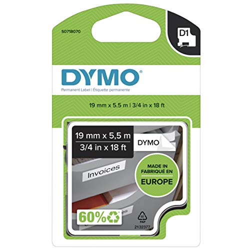 DYMO D1 Tape Permanent 19mm x 5.5m Black on white