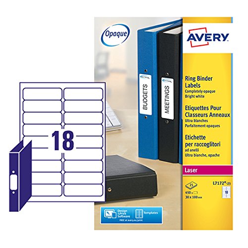 Best Value Avery L7172-25 Self-Adhesive Ring Binder File Labels, 18 Labels Per A4 Sheet