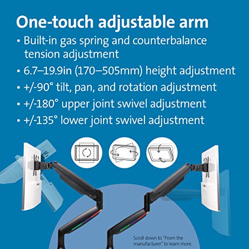 Kensington Smartfit One Touch Height Adj Single Mon Arm Dd