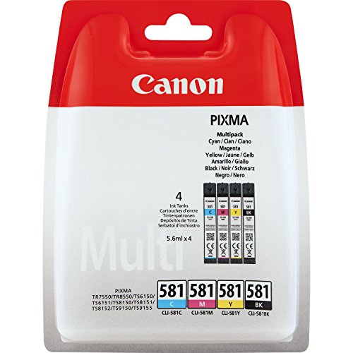 Canon CLI-581 BK/C/M/Y Multi Pack - 4-pack - 5.6 ml - black, yellow, cyan, magenta - original - blister - ink tank - for PIXMA TS6250, TS6251, TS6350, TS6351, TS8250, TS8251, TS8252, TS9155, TS9550, TS9551