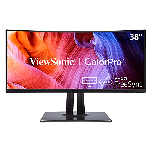 ViewSonic ColorPro VP3881a - LED monitor with KVM switch - curved - 1 ports - 38" (37.5" viewable) - 3840 x 1600 WQHD+ @ 60 Hz - IPS - 300 cd/m² - 1000:1 - HDR10 - 5 ms - 2xHDMI, DisplayPort, USB-C - speakers