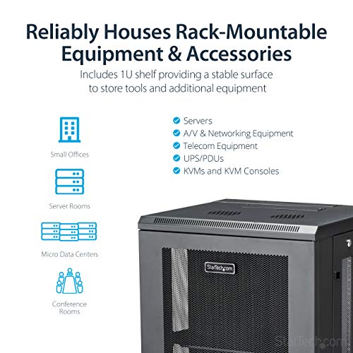 StarTech.com RK1820WALHM 18U Wall Mount Network Switch Cabinet, 4-Post Adjustable Depth (2.4 Inch to 16 Inch) Fully Secure IT Cabinet with Cable Management, 200 lb/90 kg - Black