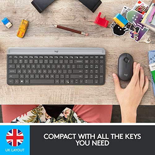 Logitech Slim Wireless Combo MK470 - Keyboard and mouse set - wireless - 2.4 GHz - QWERTY - UK - graphite