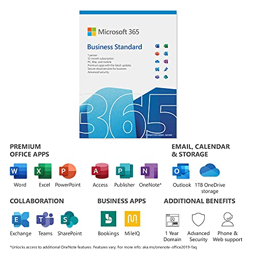 Microsoft 365 Business Standard - Box pack (1 year) - 1 user (5 devices) - medialess, P8 - Win, Mac, Android, iOS - German